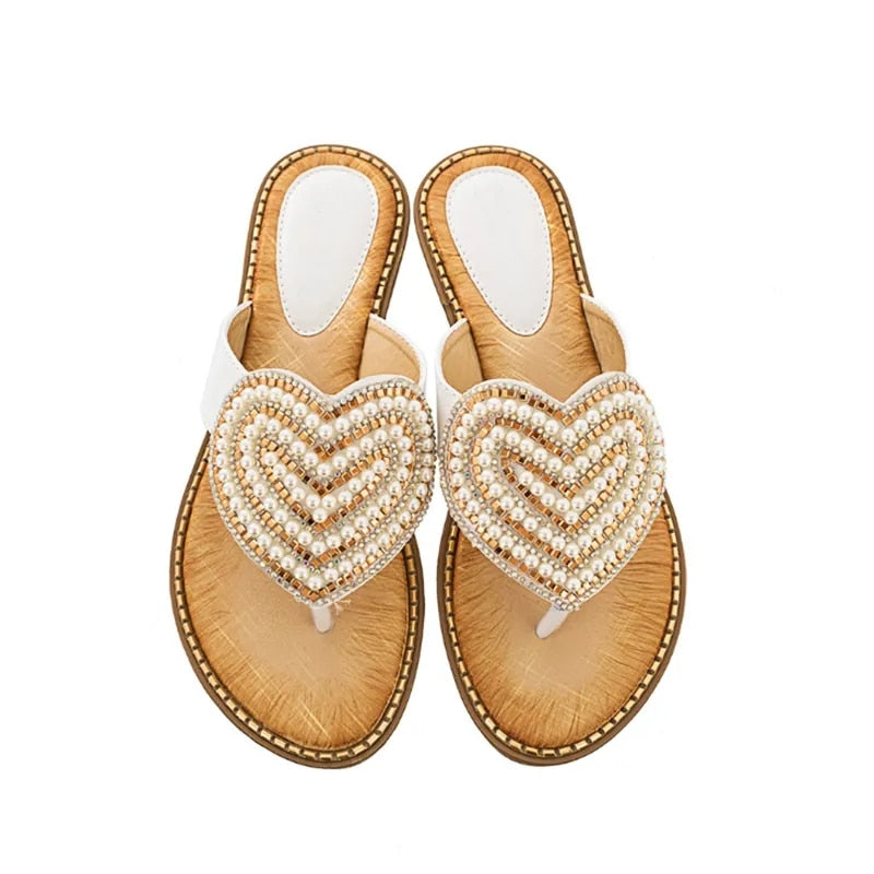 Rhinestone heart flip flops