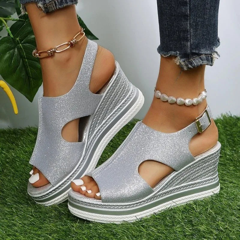 Glitter Golden Wedge Sandals