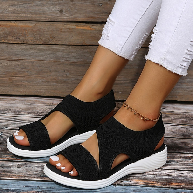 Womens Open Toe Flat Ankle Strap Sandals