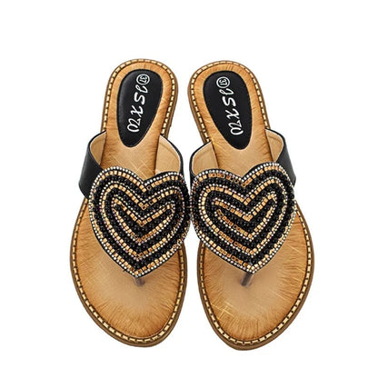 Rhinestone heart flip flops