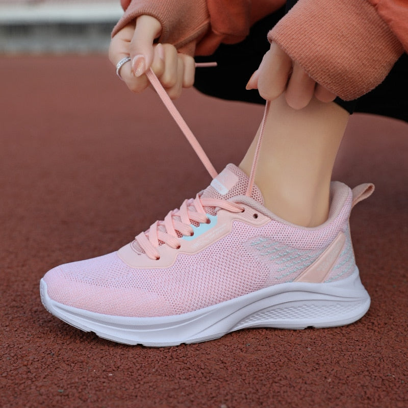 Womens Knitted Lace-up Breathable Sneakers