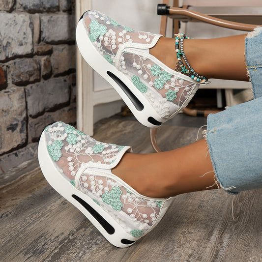 Women's Flower Embroidery Platform Sneakers