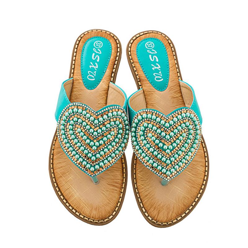 Rhinestone heart flip flops