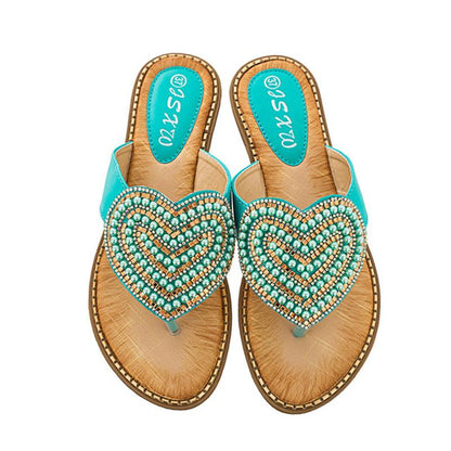 Rhinestone heart flip flops