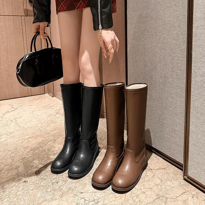 Genuine Leather Knee-Length Snow Boots