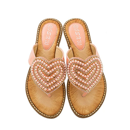 Rhinestone heart flip flops