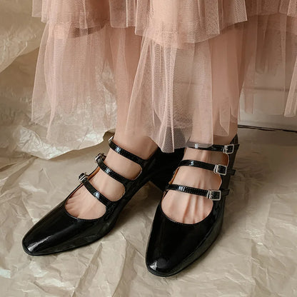 True Leather Thin Buckle High Heels