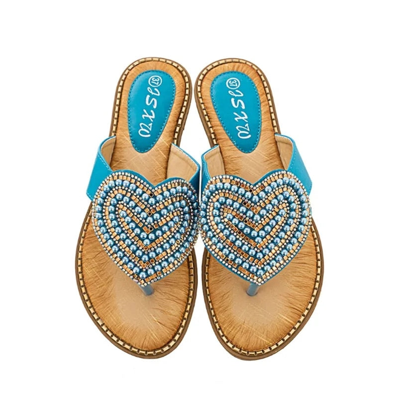 Rhinestone heart flip flops