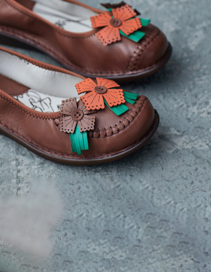 Leather Flower Retro Flats