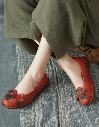 Leather Flower Retro Flats