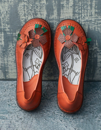 Leather Flower Retro Flats