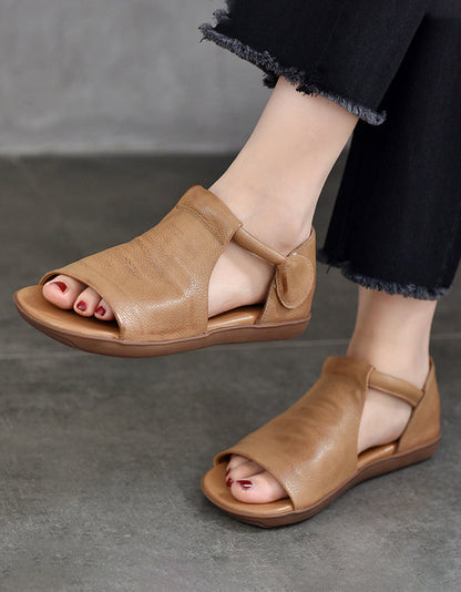 Open Toe Leather Flat Sandals