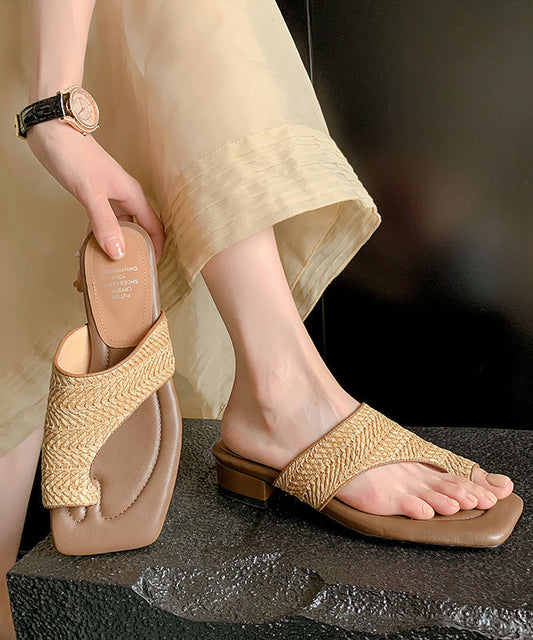 Woven Chunky Heel Clip Toe Slide Sandals