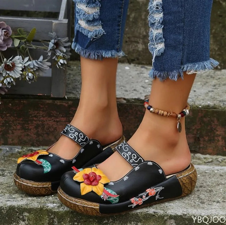 Summer Flower Design Wedge Hollow Out Shoes