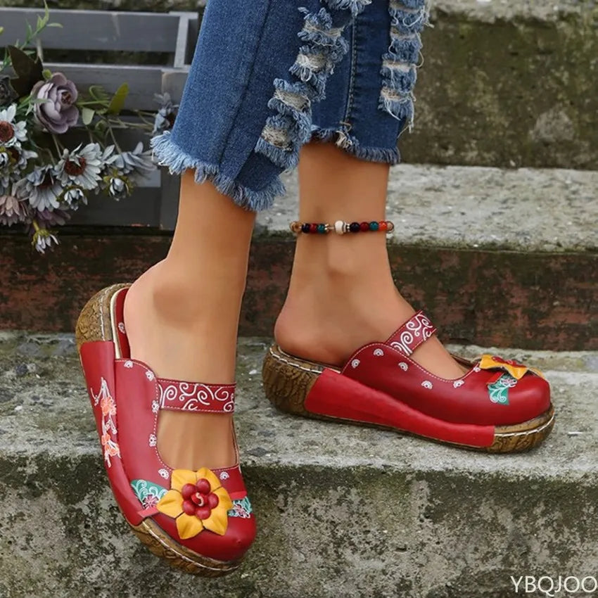 Summer Flower Design Wedge Hollow Out Shoes