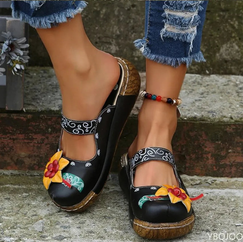 Summer Flower Design Wedge Hollow Out Shoes