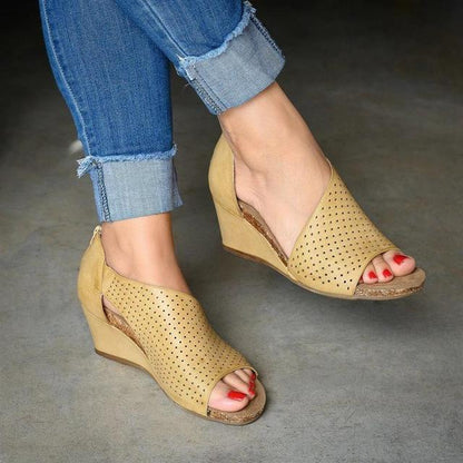 Open Toe High Wedge LeatherHeels