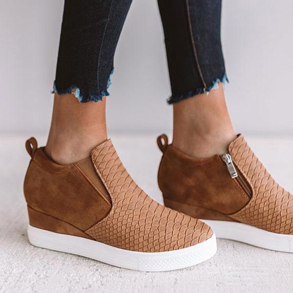 Women Round Hollow Wedges Ankle Zipper Shoes