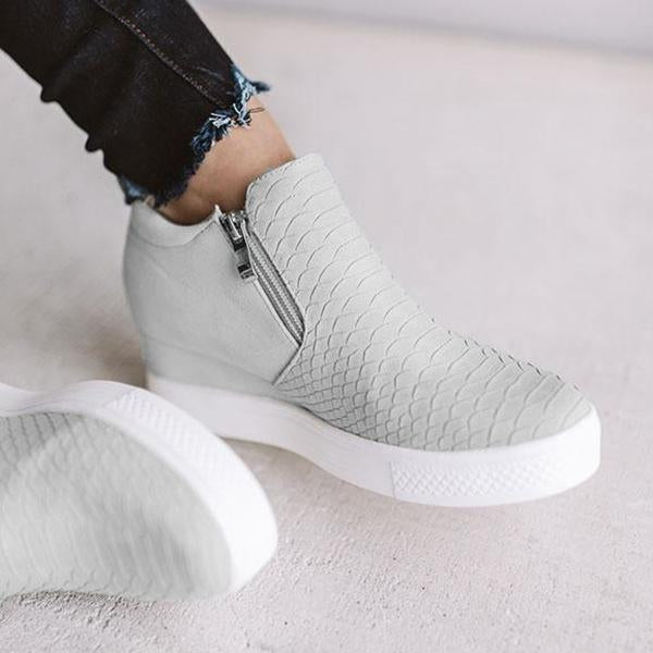 Women Round Hollow Wedges Ankle Zipper Shoes