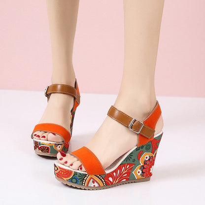 Floral Embroidered High Wedge Sandals