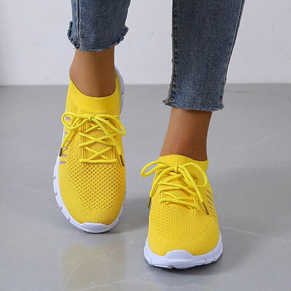 Women's Knitted Running Sneakers, plain colour breathe in Low Top Walking Trainers