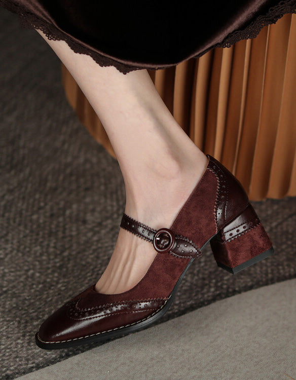 Women brogue style elegant classic chunky heels