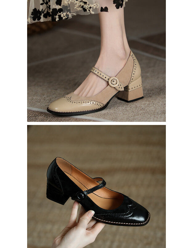 Women brogue style elegant classic chunky heels