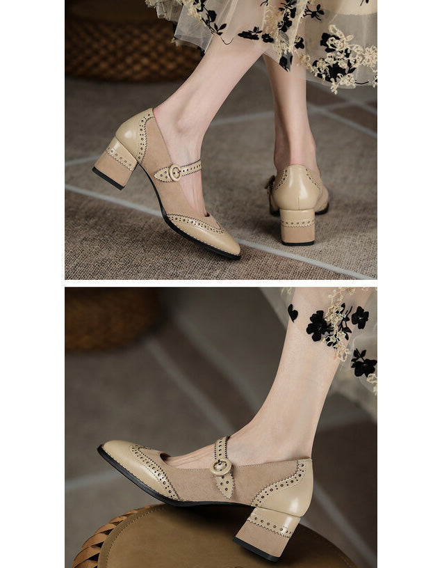 Women brogue style elegant classic chunky heels