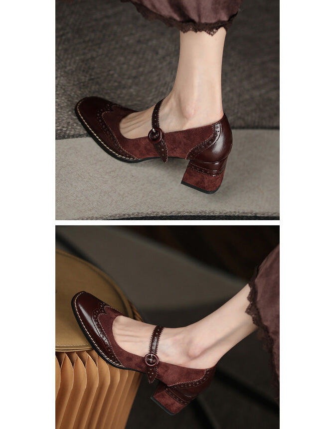 Women brogue style elegant classic chunky heels