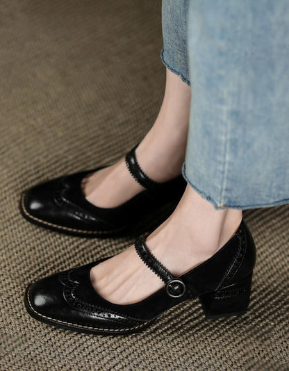 Women brogue style elegant classic chunky heels