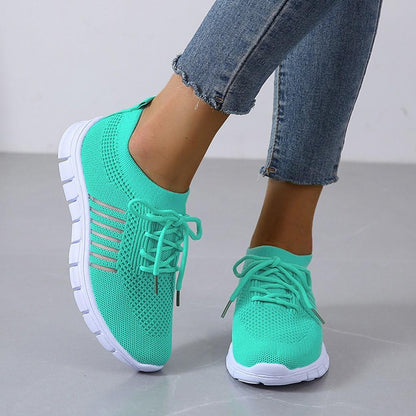 Women's Knitted Running Sneakers, plain colour breathe in Low Top Walking Trainers