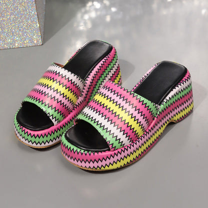 Colorful Wave Print Wedges Sandals