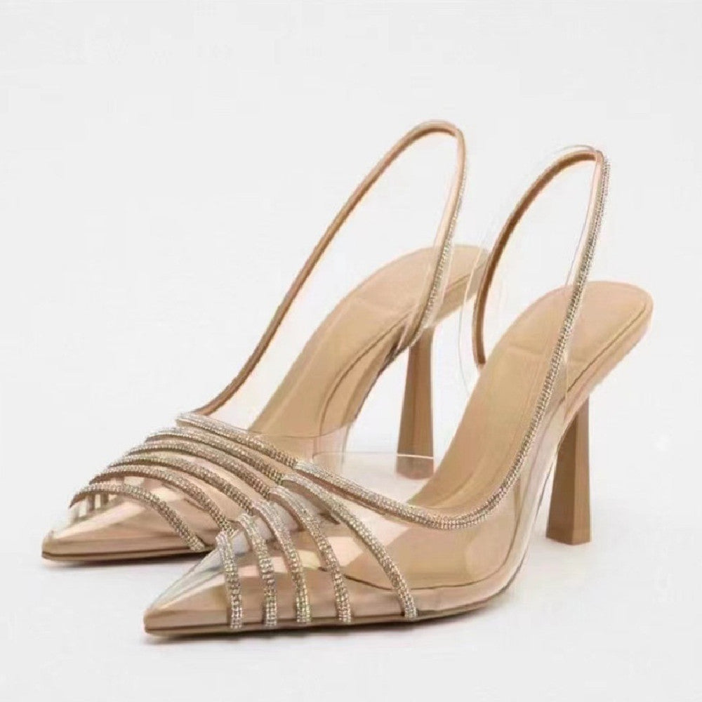 Stylish transparent high heels with pointed toe