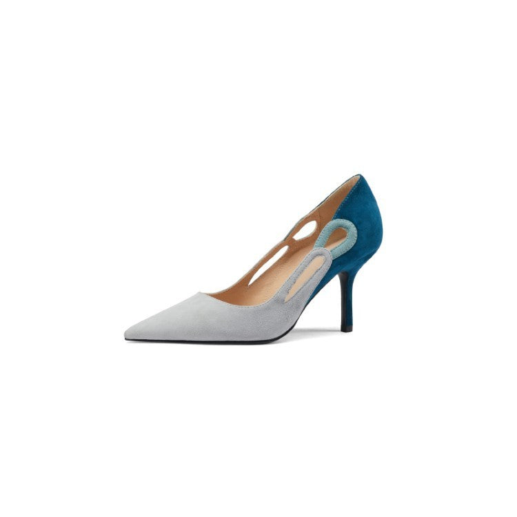 Pointed Toe Thin Heel Pumps For Women Mixed Colour High Heels