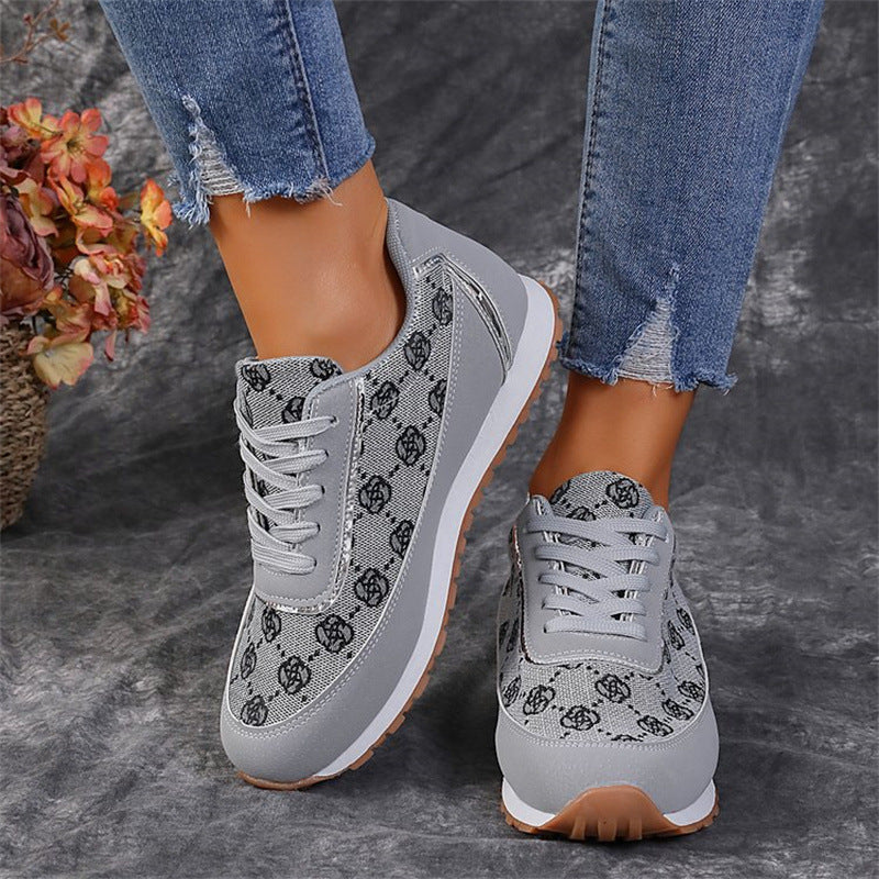 Womens Floral Pattern Canvas Sneakers