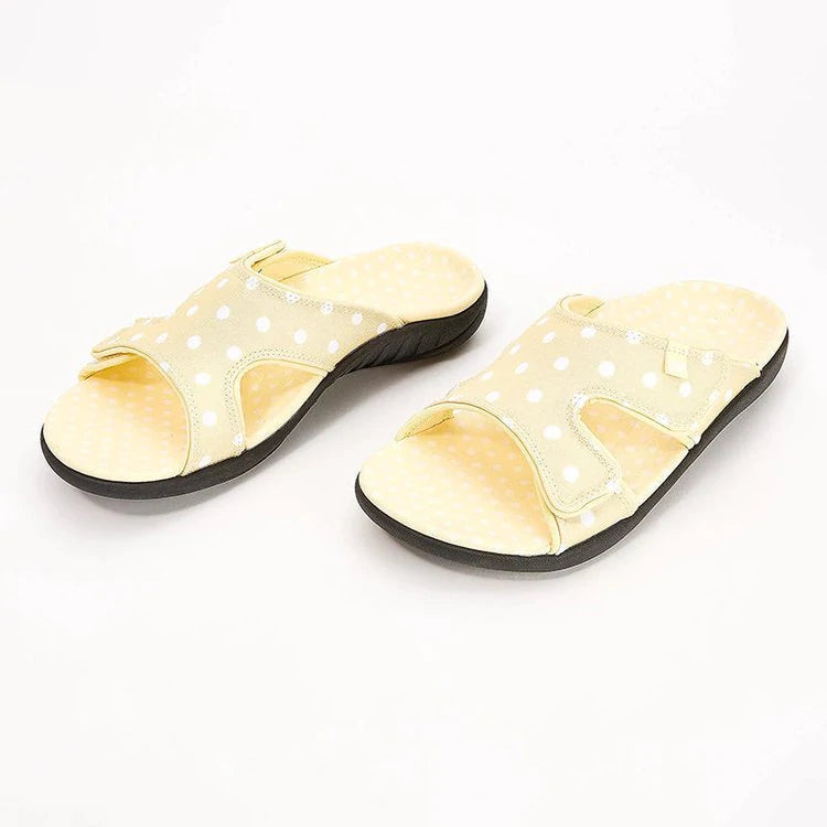 Polka Dot Print Open Toe Hook Loop Flat Sandals