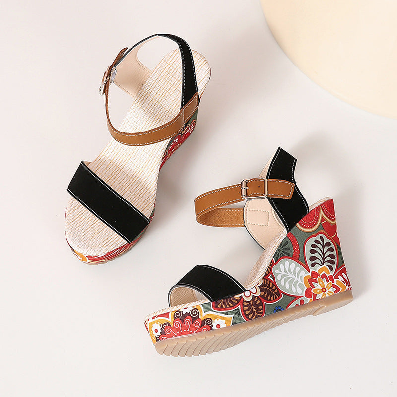 Floral Embroidered High Wedge Sandals