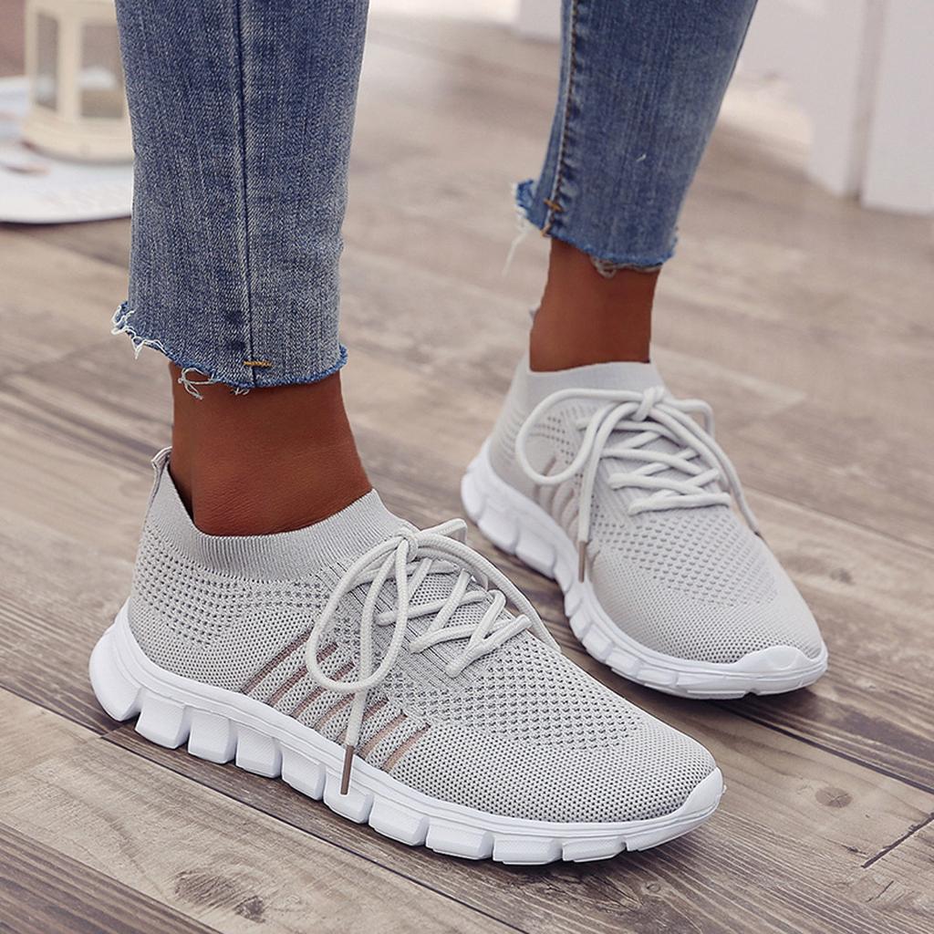 Women's Knitted Running Sneakers, plain colour breathe in Low Top Walking Trainers