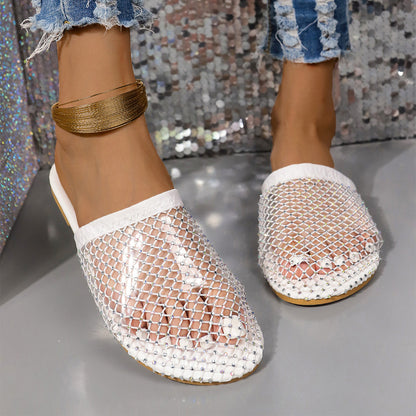 Hollow Sandals With Rhinestones