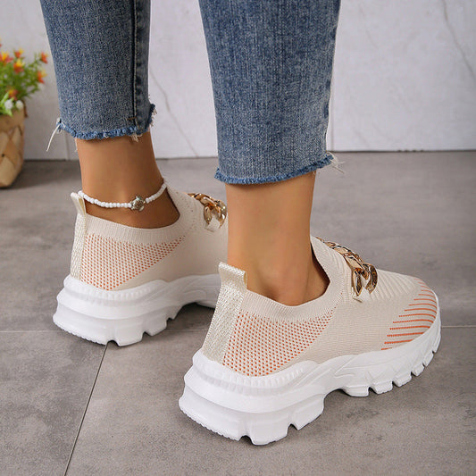 Womens Solid Color Knitted Sneakers