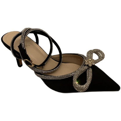 Glamorous Glitter Crystal Bowknot Silk Buckle Strap Thin High Heels