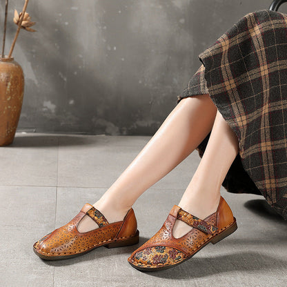 Leather Retro Buckle Strap Shoes