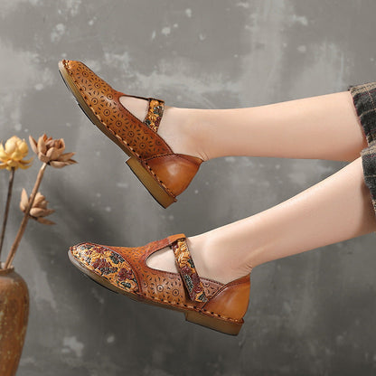 Leather Retro Buckle Strap Shoes