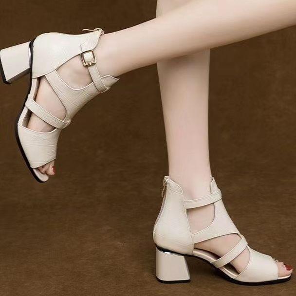 Cover Leather Fishmouth Ankle Sandals