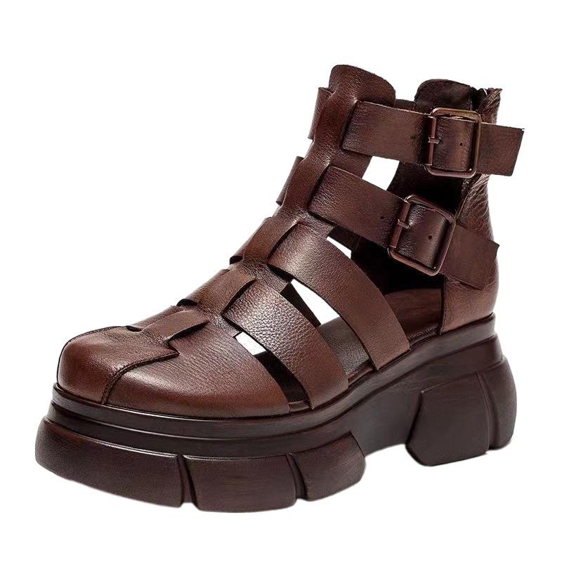 Handmade leather retro casual ankle boots sandals