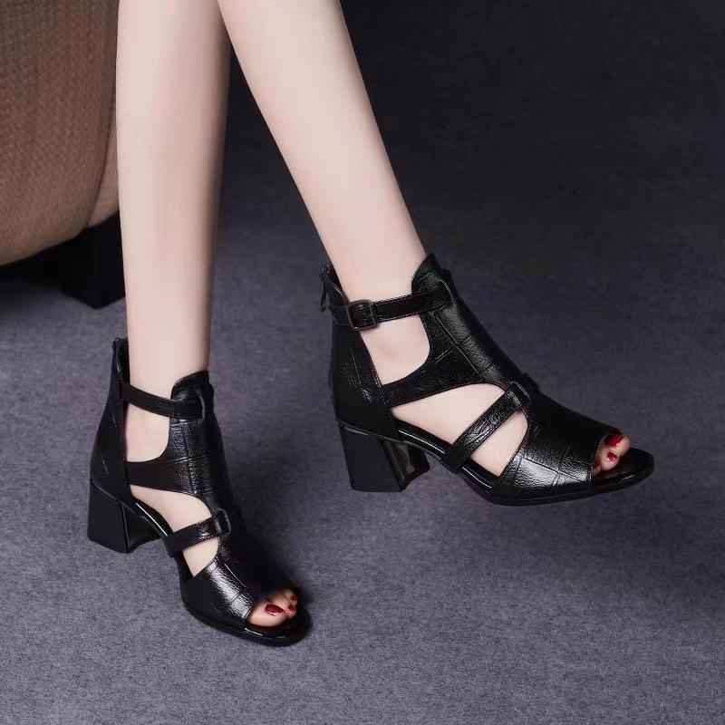 Cover Leather Fishmouth Ankle Sandals