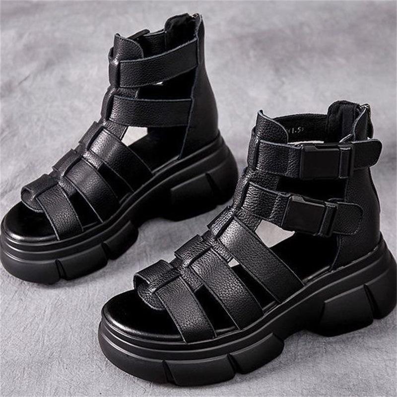 Handmade leather retro casual ankle boots sandals