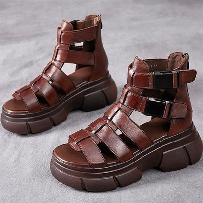 Handmade leather retro casual ankle boots sandals