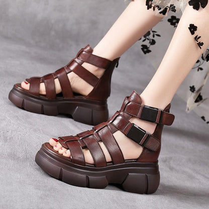 Handmade leather retro casual ankle boots sandals