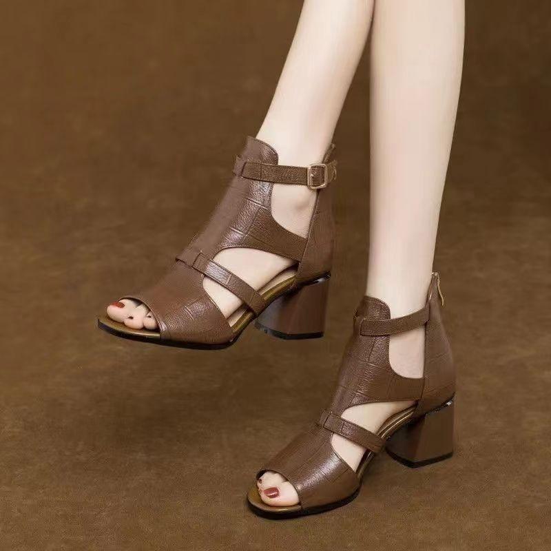 Cover Leather Fishmouth Ankle Sandals